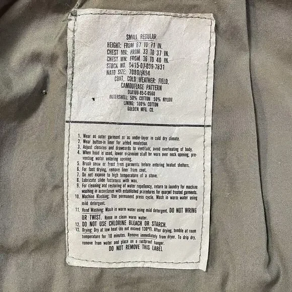 Vintage US Army Cold Weather Field Coat Small Reg Woodland Camo - Picture 4 of 9